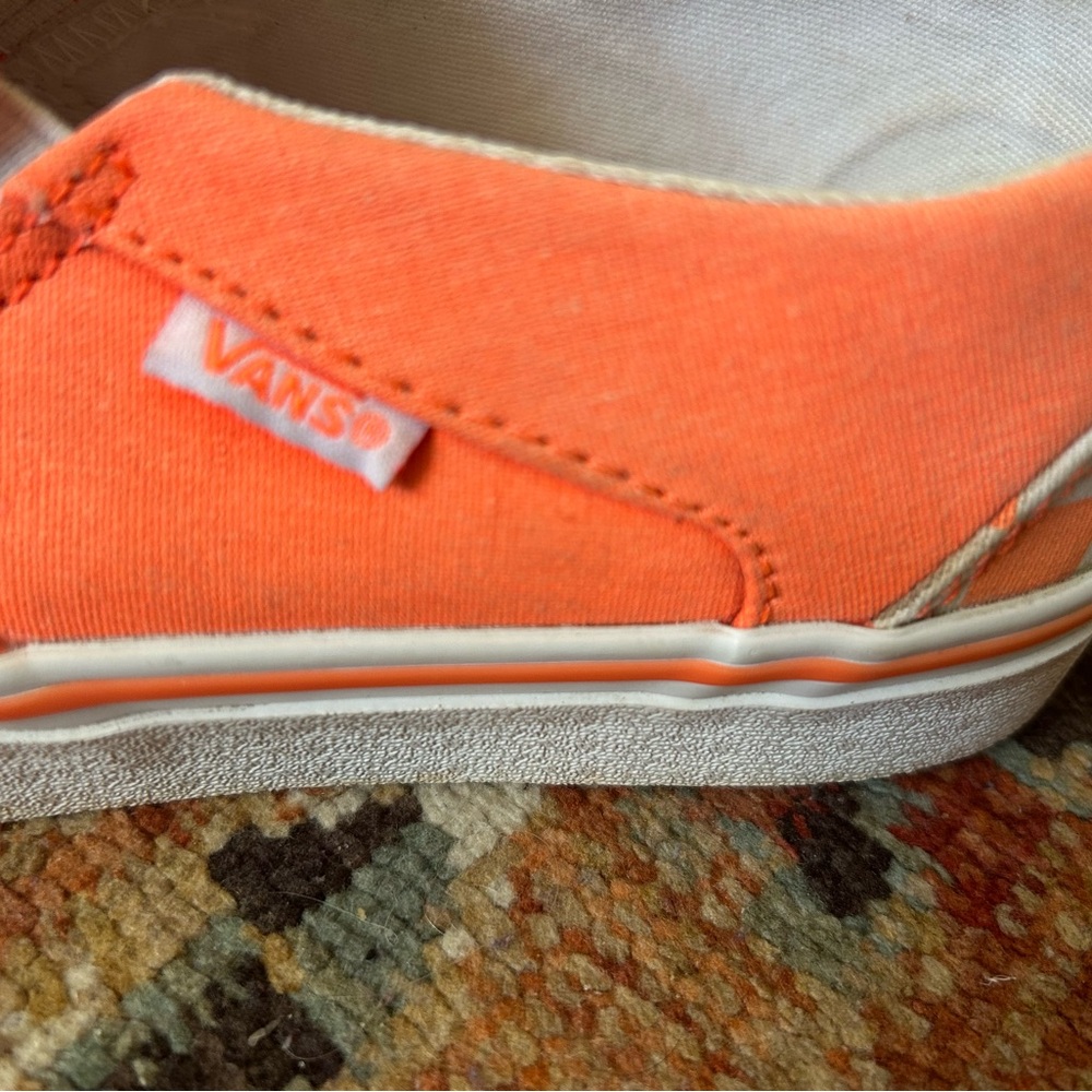 Vans Women’s Orange and White Checkered Slip-On Sneakers - Picture 4 of 4
